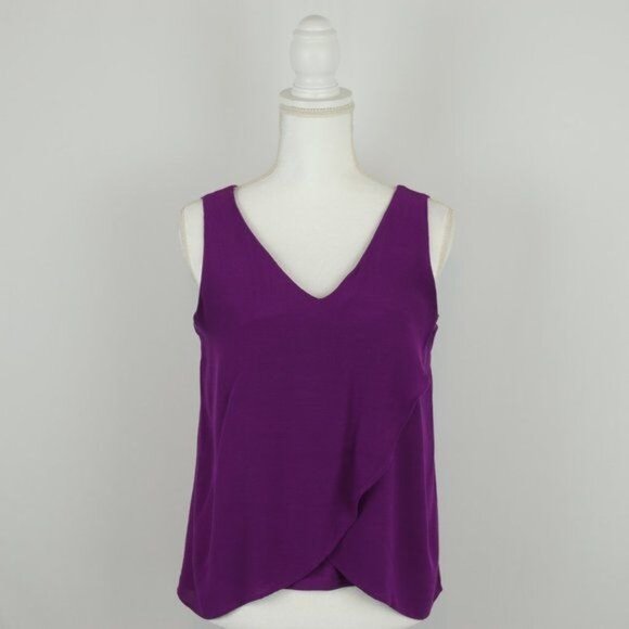 Massimo Dutti Women's Medium Purple V-Neck Tulip Hem Woven Tank Top - Picture 1 of 7